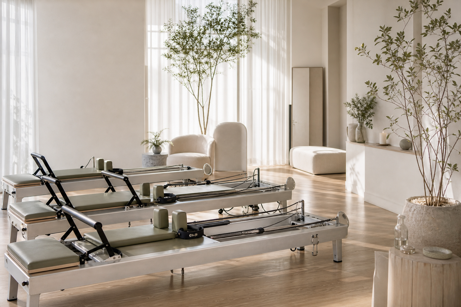 自然光が入るLuméa Pilatesのスタジオ内観